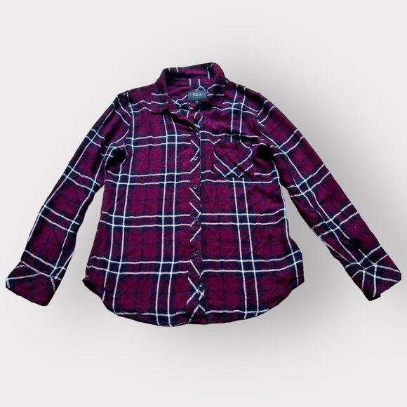 Rails Size XS Red Purple Plaid Long Sleeve Jersey Hunter Button Down Shirt Top - Picture 2 of 12